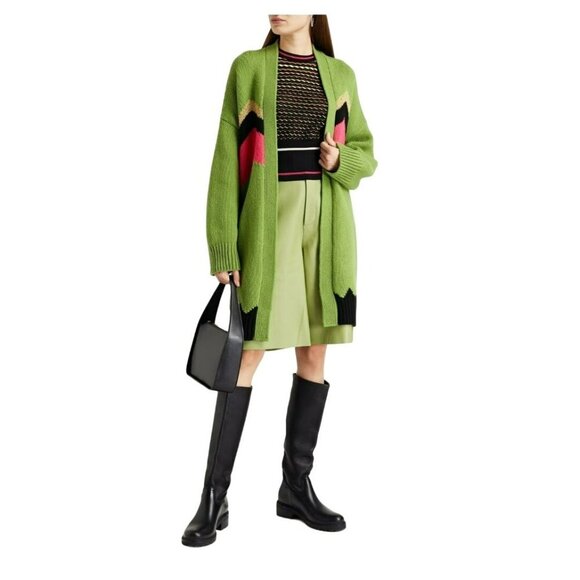 Missoni $795 Green Knit Geometric Long Length Cardigan Sweater Medium NWT - Picture 2 of 9